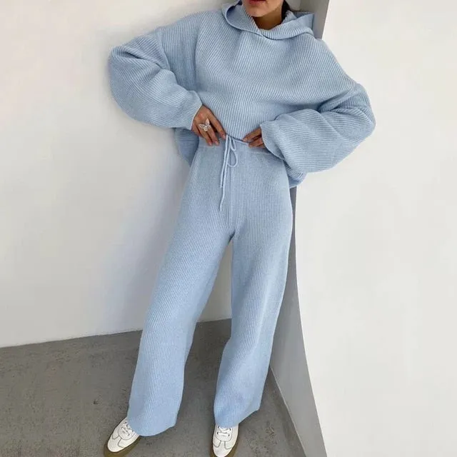 Ariel Knitted Hoodie & Wide-Legged Pants Loungewear Set