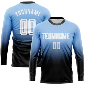 Custom Light Blue White-Black Sublimation Long Sleeve Fade Fashion Soccer Uniform Jersey