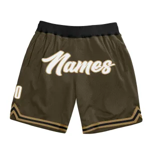 Custom Olive White-Old Gold Authentic Throwback Salute To Service Basketball Shorts