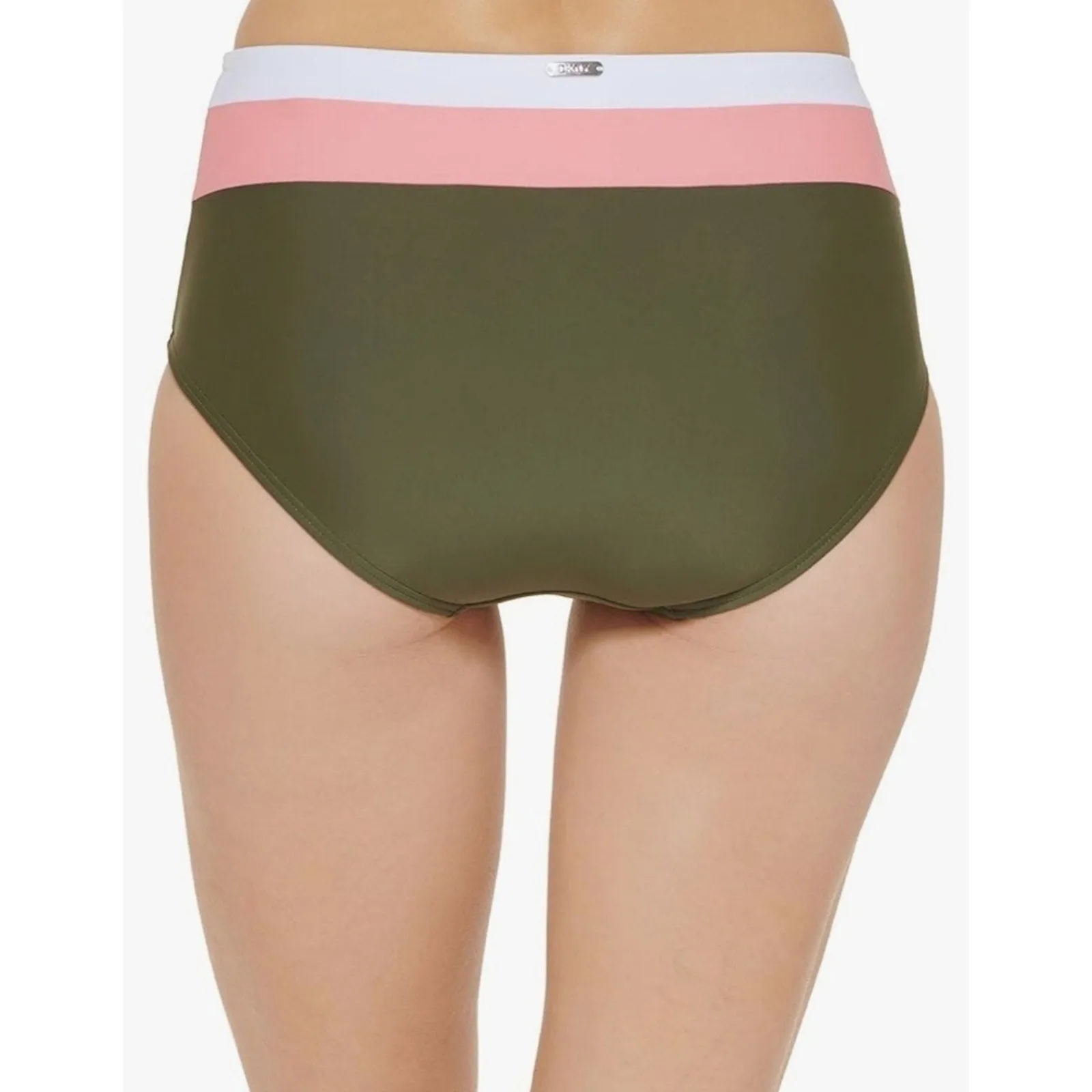 DKNY Colorblocked High-Waist Swim Bikini Bottoms Moss Green