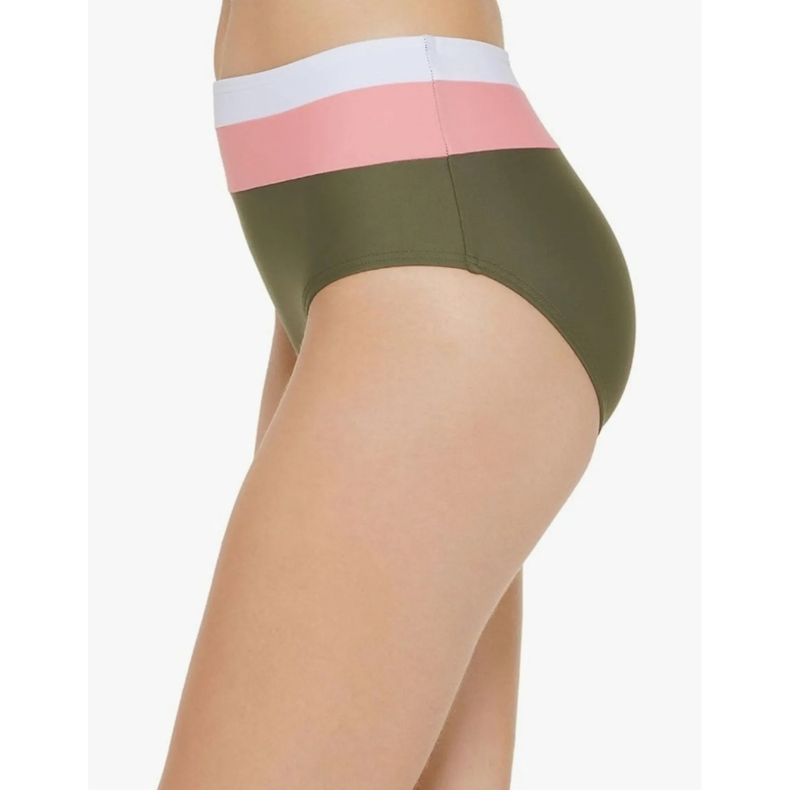 DKNY Colorblocked High-Waist Swim Bikini Bottoms Moss Green