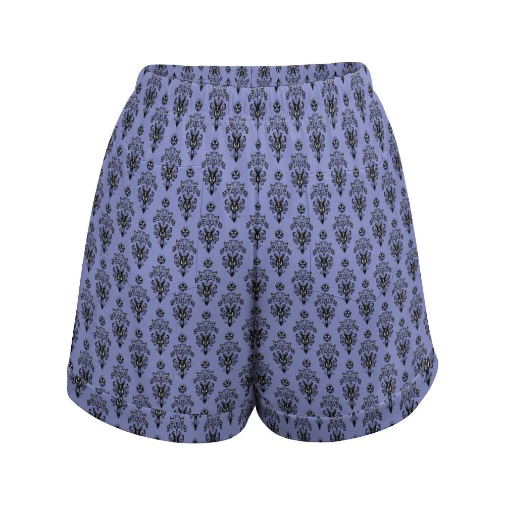 Haunted Mansion Wallpaper Women's High-Waisted Loose Shorts With Pockets