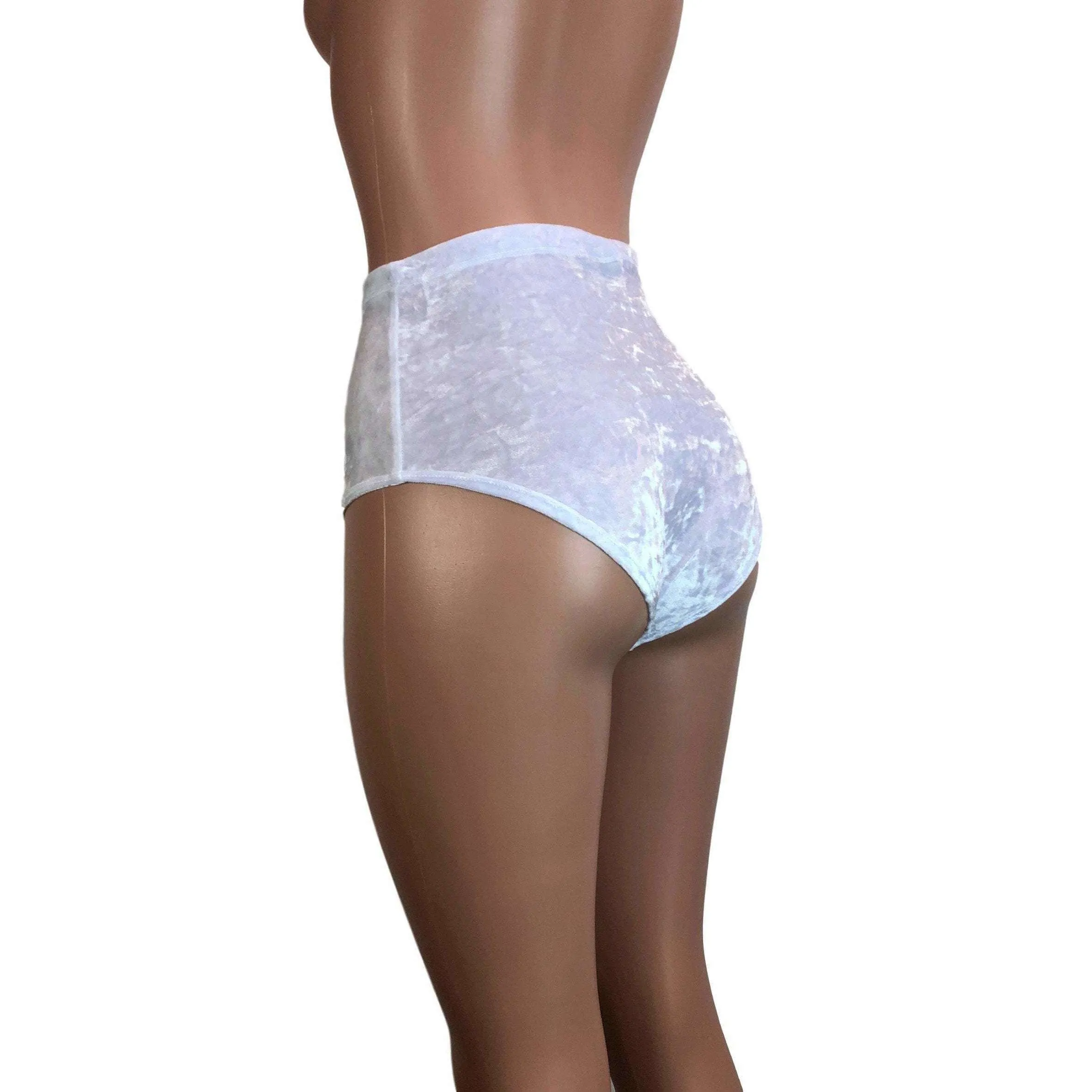 High Waist Hot Pants - White Crushed Velvet