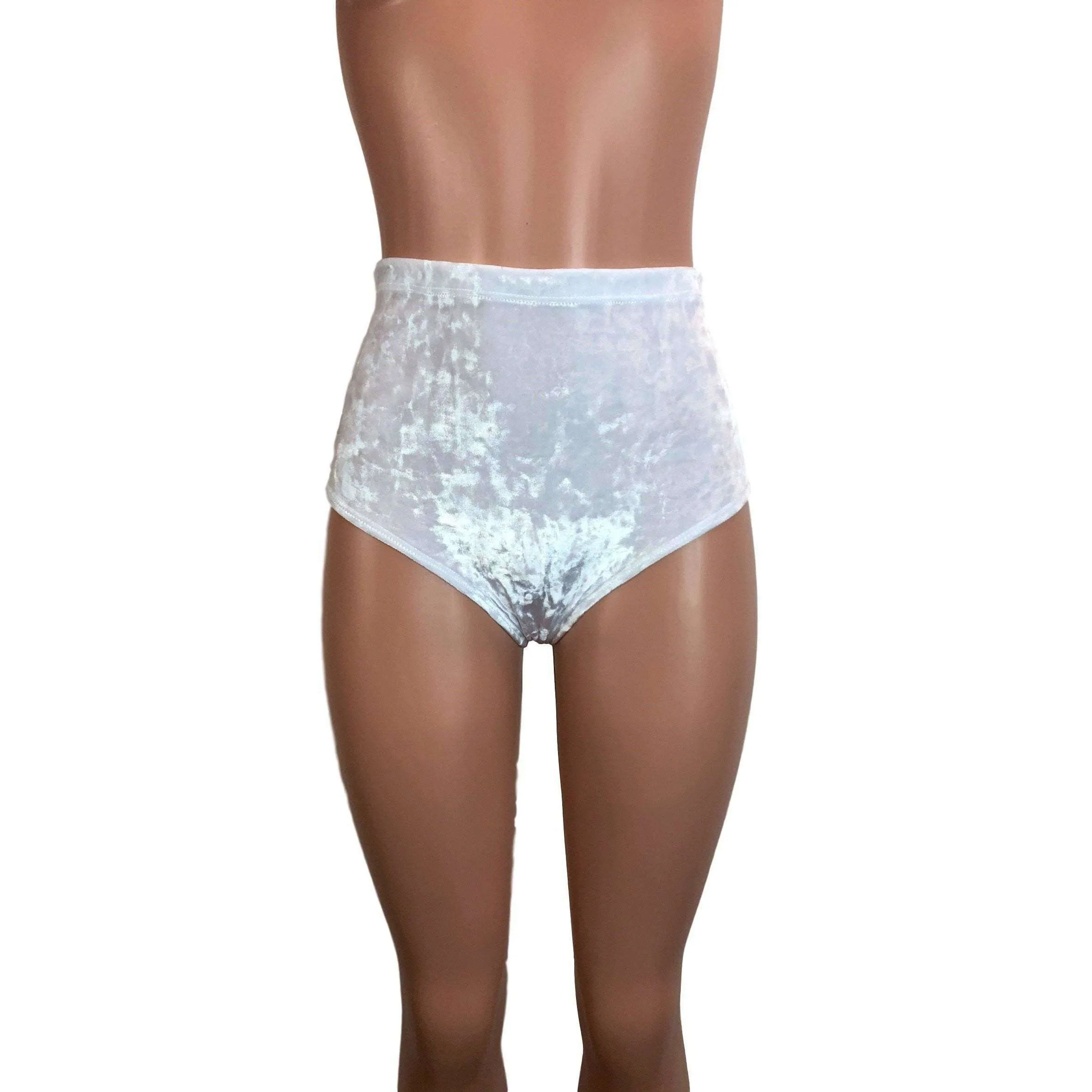 High Waist Hot Pants - White Crushed Velvet