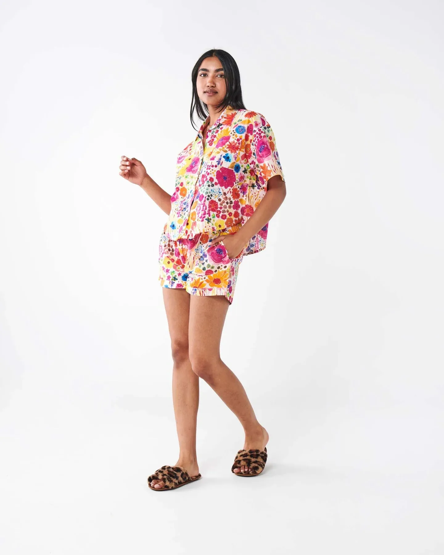 Kip & Co Field Of Dreams In Colour Organic Cotton Short Sleeve Shirt & Short Pyjama Set