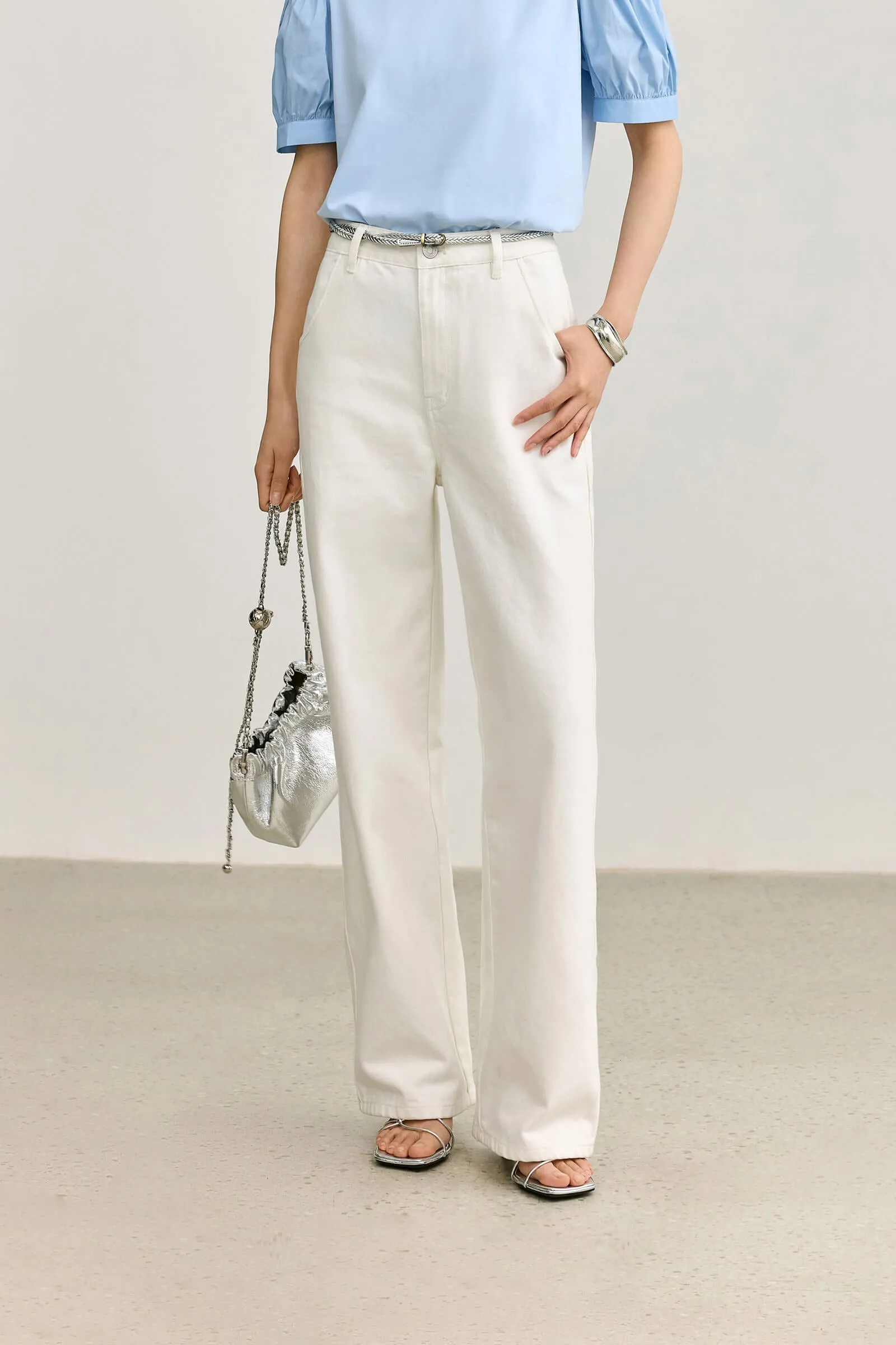 LILY Casual High Waist White Jeans