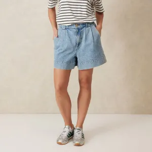 Pleat Front Short - Vintage Blue Denim