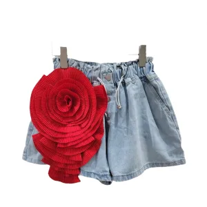 Pre Order: Elastic High Waist Patchwork Flower Loose Short Pants