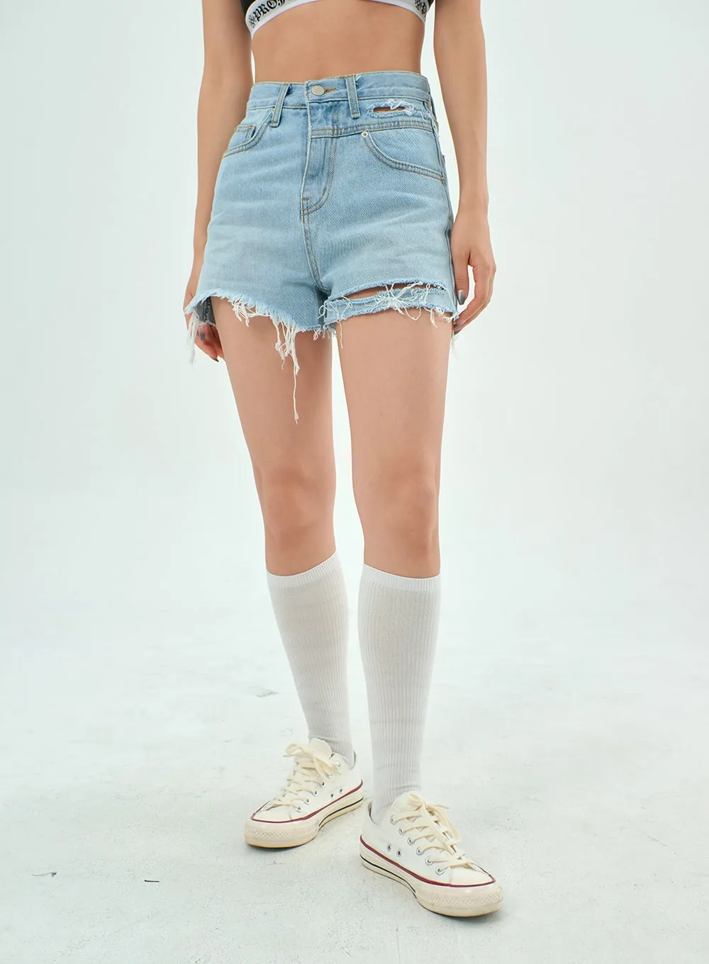 Ripped Denim Shorts BY303