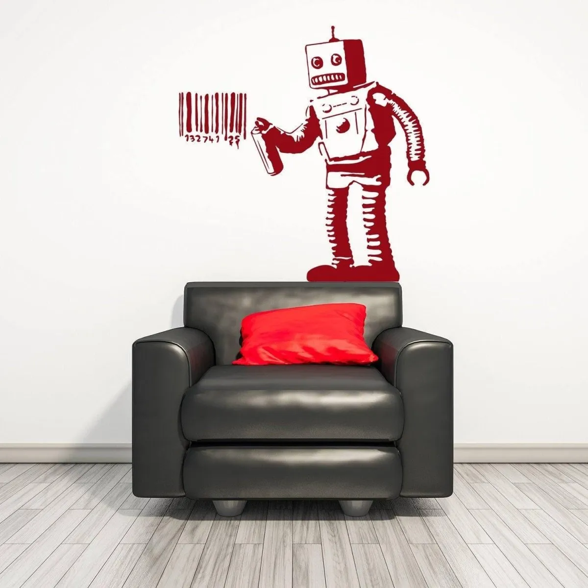 Street Art Style Robot Barcode Vinyl Decal - Trendy Wall Sticker