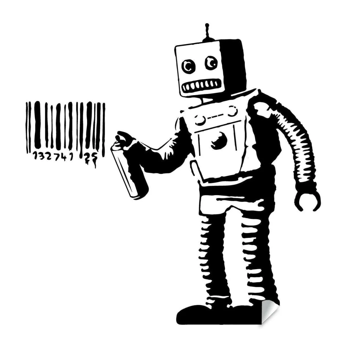 Street Art Style Robot Barcode Vinyl Decal - Trendy Wall Sticker