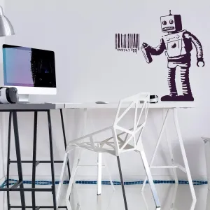 Street Art Style Robot Barcode Vinyl Decal - Trendy Wall Sticker