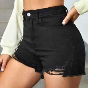 Y2k Street Style Distressed Denim High Waisted Shorts with Print